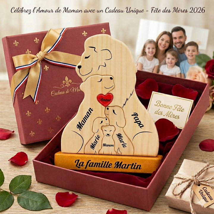 Puzzle personnalisé en bois Famille de lions – Cadeau personnalisés pour famille