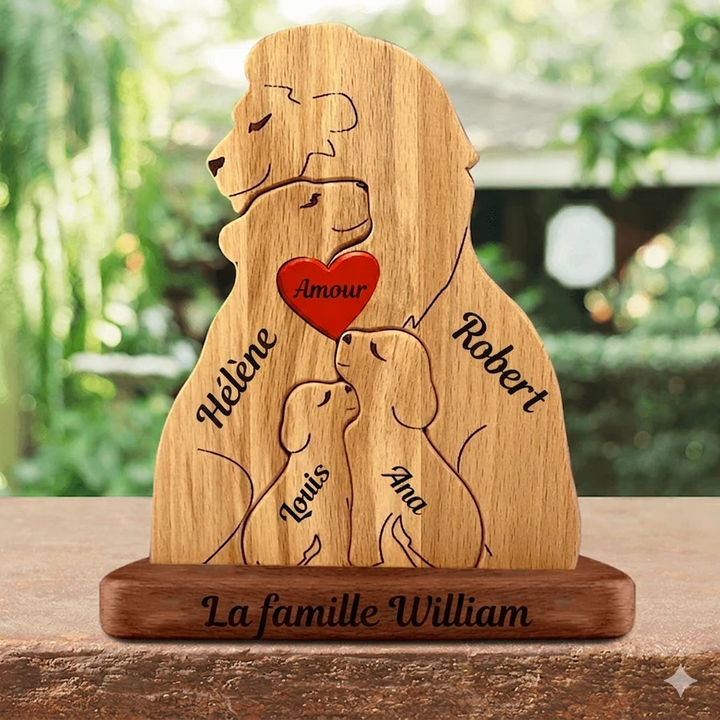 Puzzle personnalisé en bois Famille de lions – Cadeau personnalisés pour famille