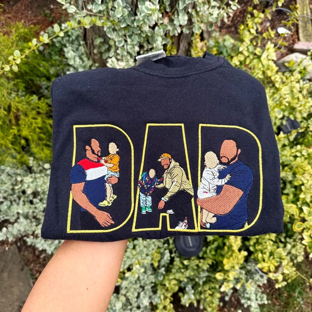 Sweat-shirt/T-shirt brodé personnalisé avec portrait photo, cadeau pour papa/maman/famille