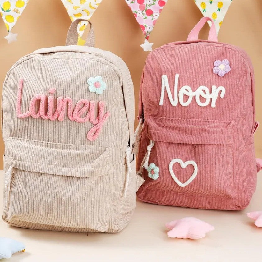 Sac à dos personnalisé pour enfant – Sac à dos en velours côtelé avec nom personnalisé pour l'école, la danse et les cadeaux