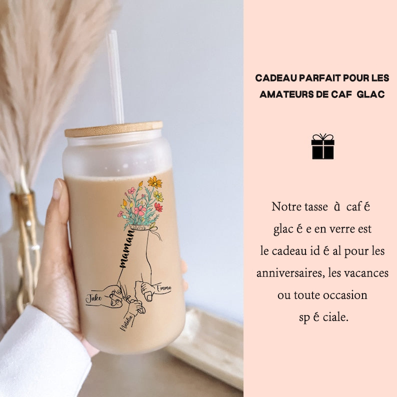 Tasse à café Maman se tenant la main, cadeau de fête des mères personnalisé