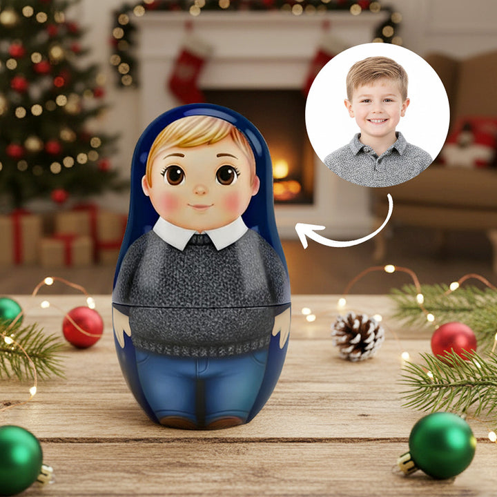 Poupée Russe Personnalisée Avec Portrait De Famille Style Dessin Animé - Cadeau De Noël Pour Couple