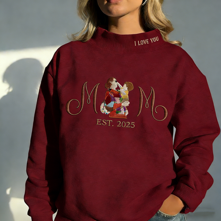 Sweat-shirt à col montant brodé d'un portrait personnalisé MAM pour maman