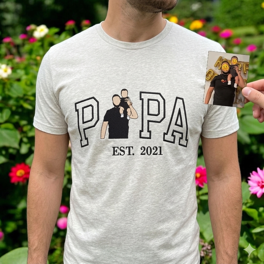 Sweat-shirt brodé personnalisé avec portrait de papa, cadeau unique pour la fête des Pères