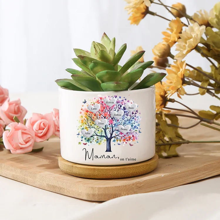 Vase/Pot de Fleurs Arbre 2-8 Prénoms Personnalisés arbre coloré