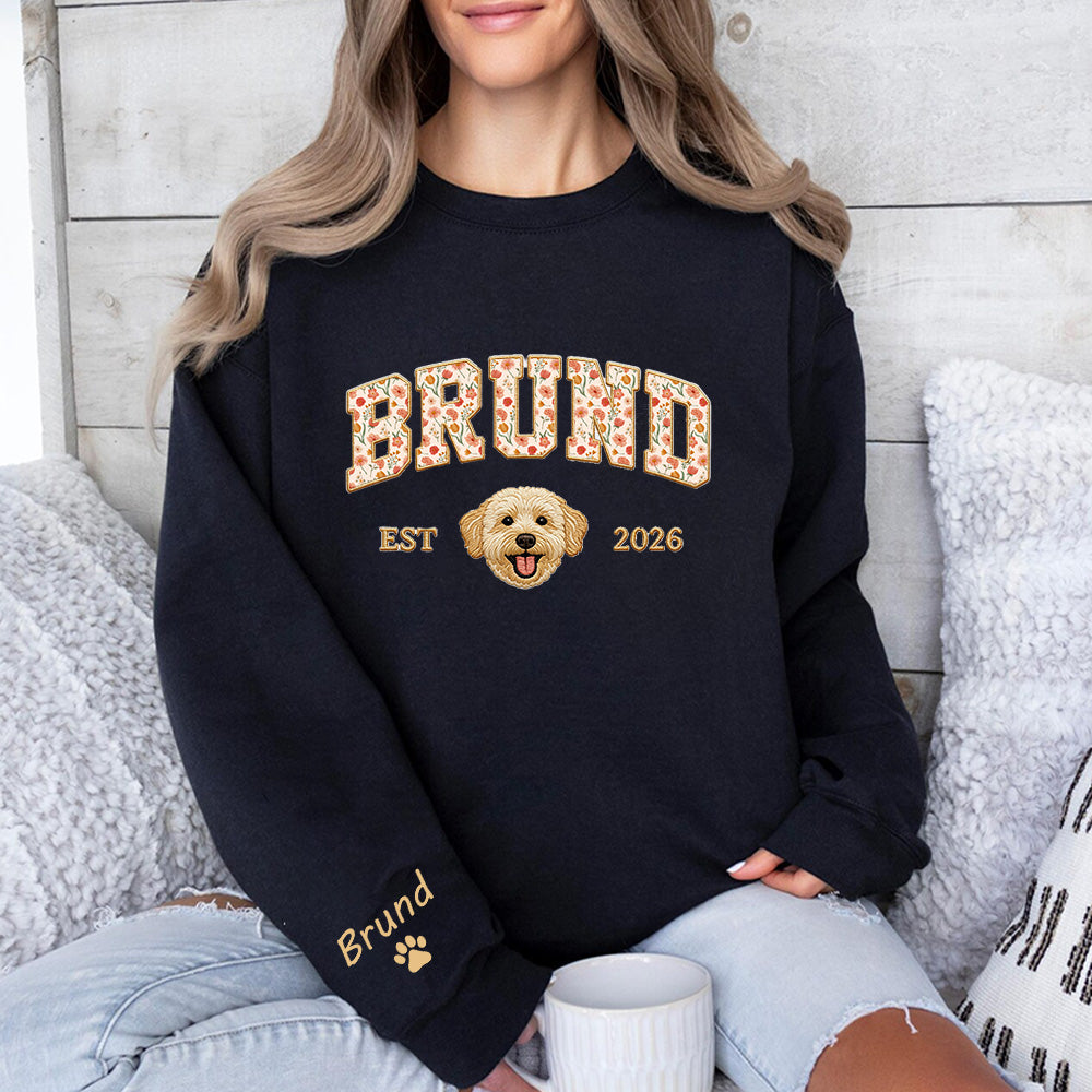 T-shirt ou sweat-shirt personnalisé avec portrait d'animal et broderie en appliqué floral