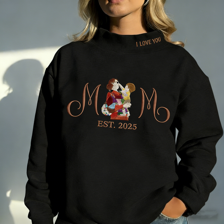 Sweat-shirt à col montant brodé d'un portrait personnalisé MAM pour maman