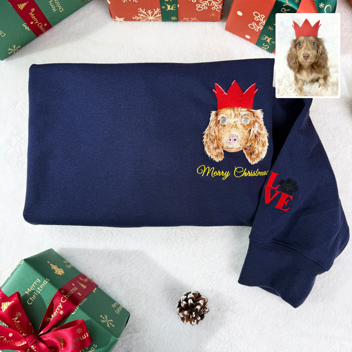 2025 Sweat-shirt de Noël personnalisé avec portrait d'animal de compagnie, cadeau de Noël personnalisé