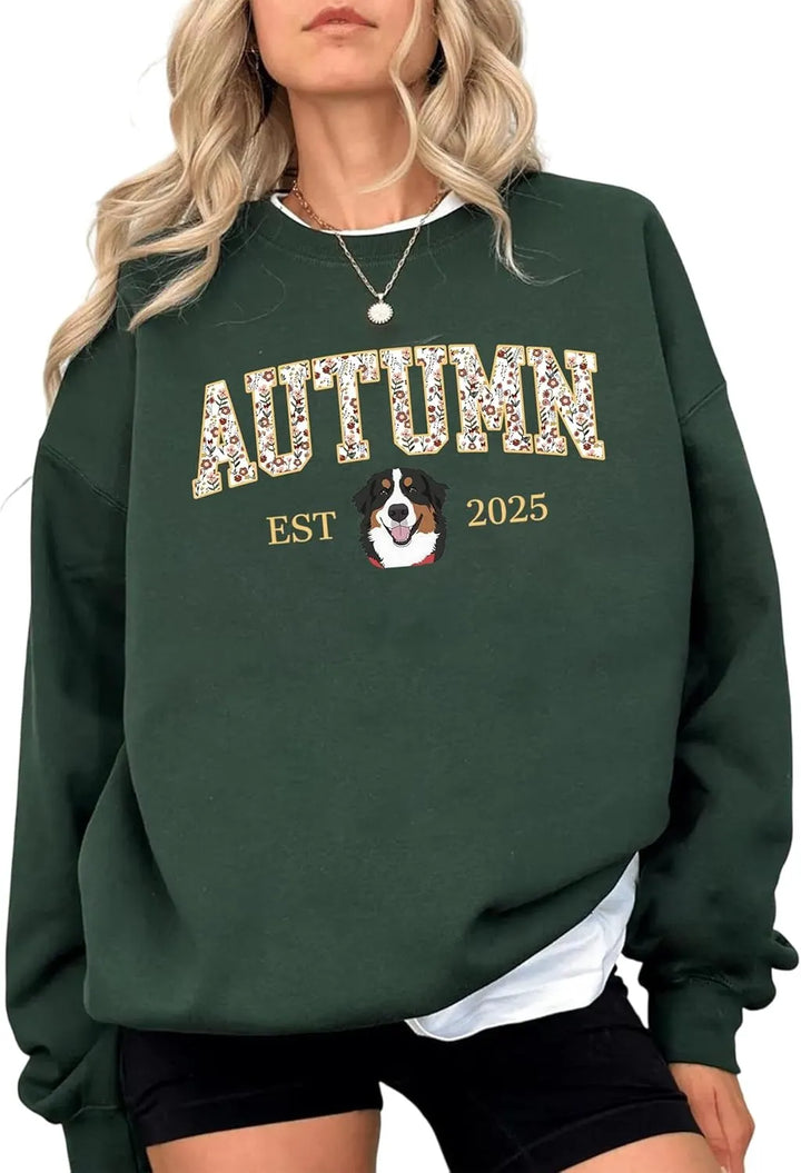 T-shirt ou sweat-shirt personnalisé avec portrait d'animal et broderie en appliqué floral
