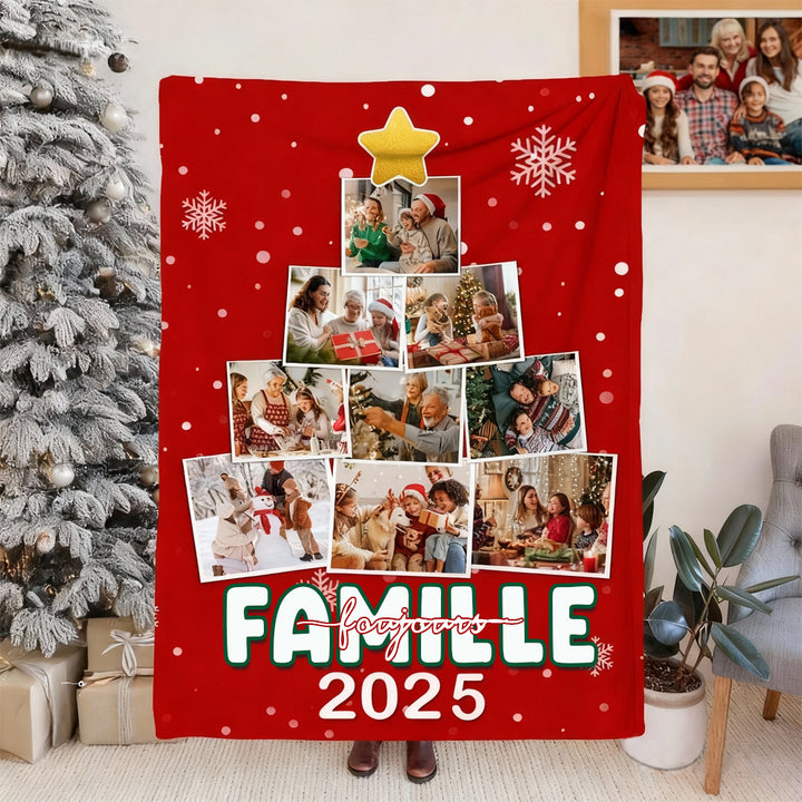 Couverture douce et personnalisée avec collage de photos d'arbre de Noël et 9 photos