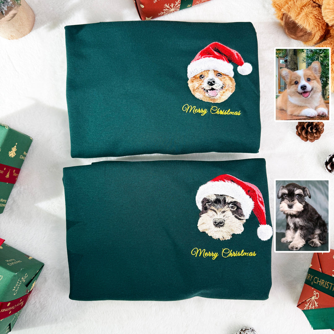 2025 Sweat-shirt de Noël personnalisé avec portrait d'animal de compagnie, cadeau de Noël personnalisé
