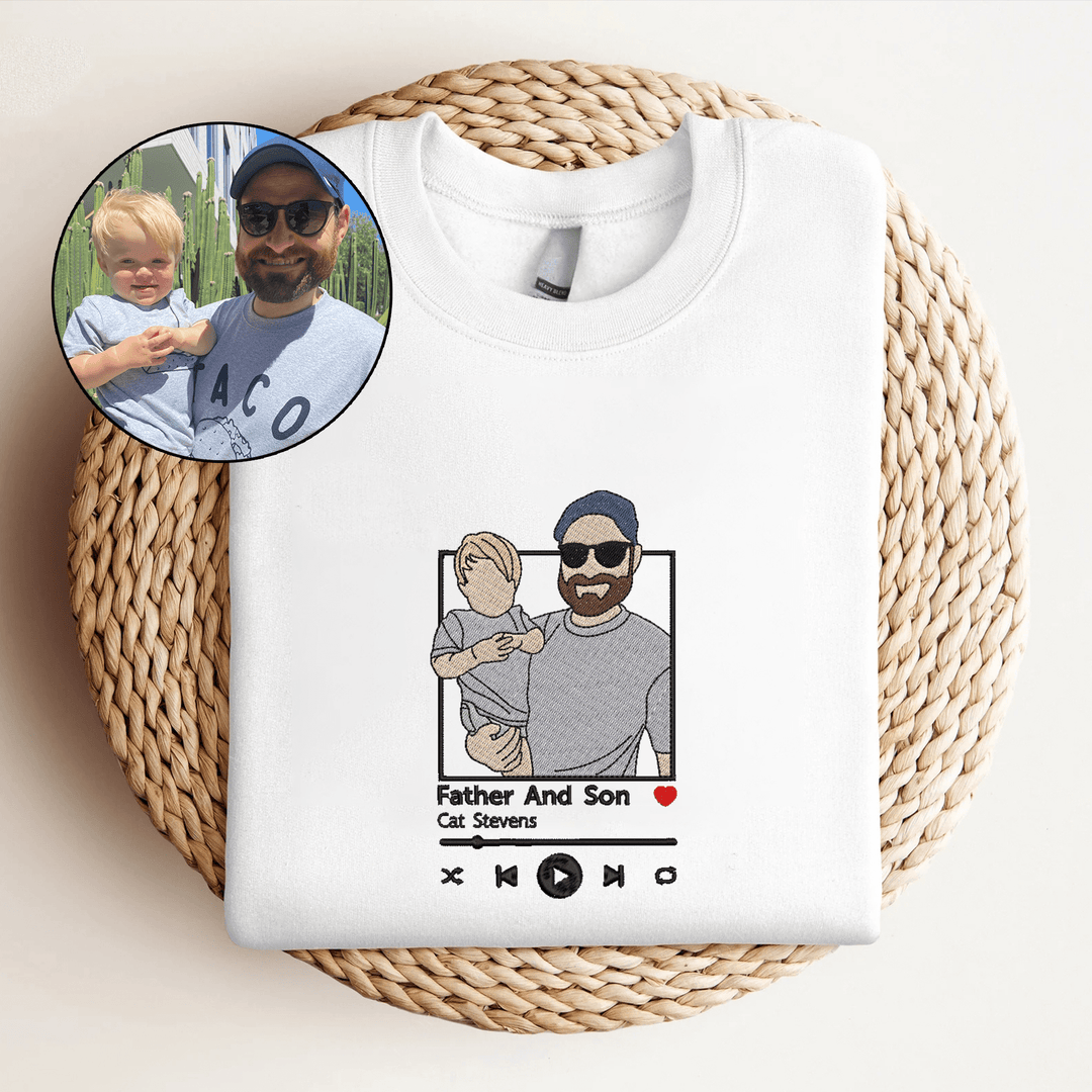 Sweat-shirt brodé personnalisé Portrait lecteur de musique Couple