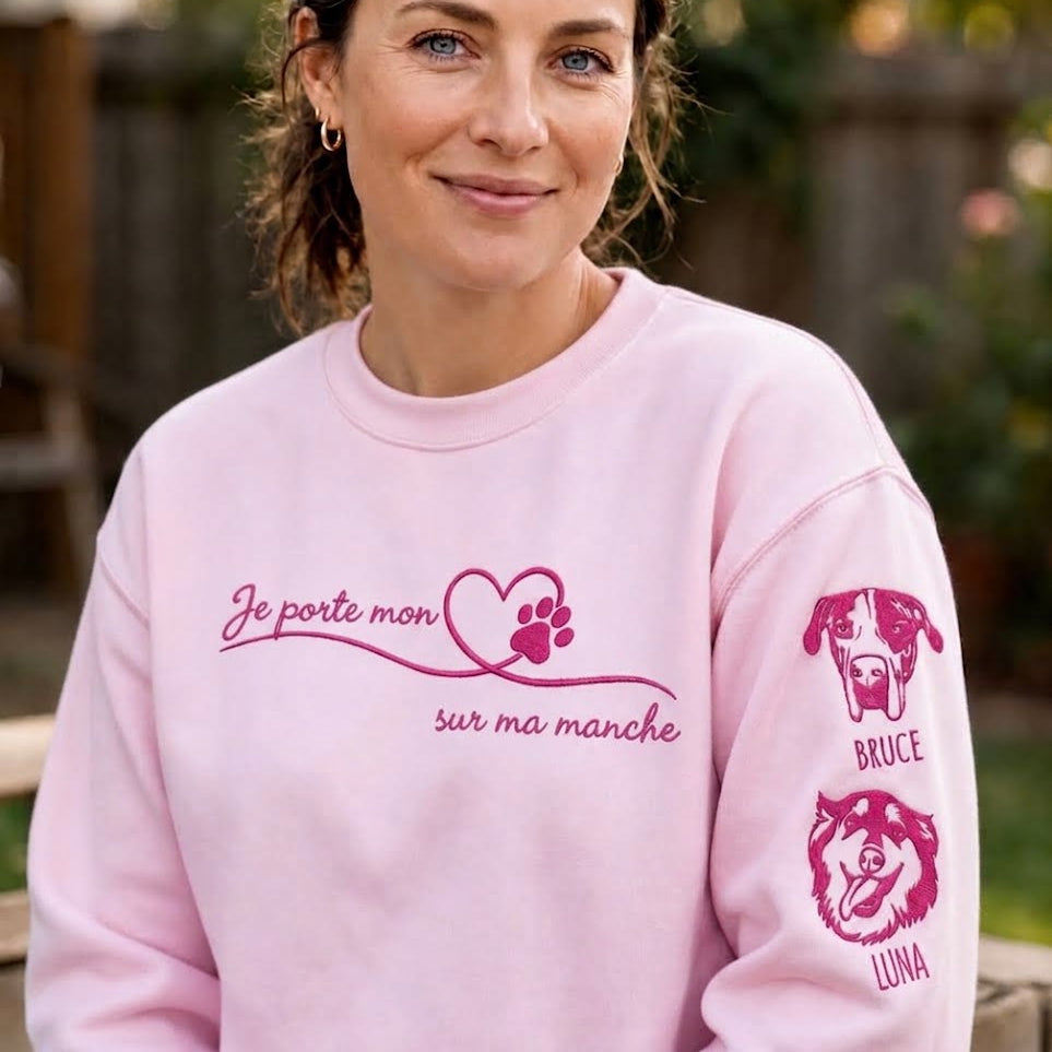 Sweat Personnalisé Portraité Animaux & Prénoms Manches - Cadeau Original pour Amoureux des Chiens et Chats