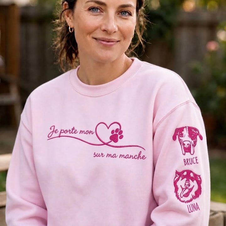 Sweat Personnalisé Portraité Animaux & Prénoms Manches - Cadeau Original pour Amoureux des Chiens et Chats