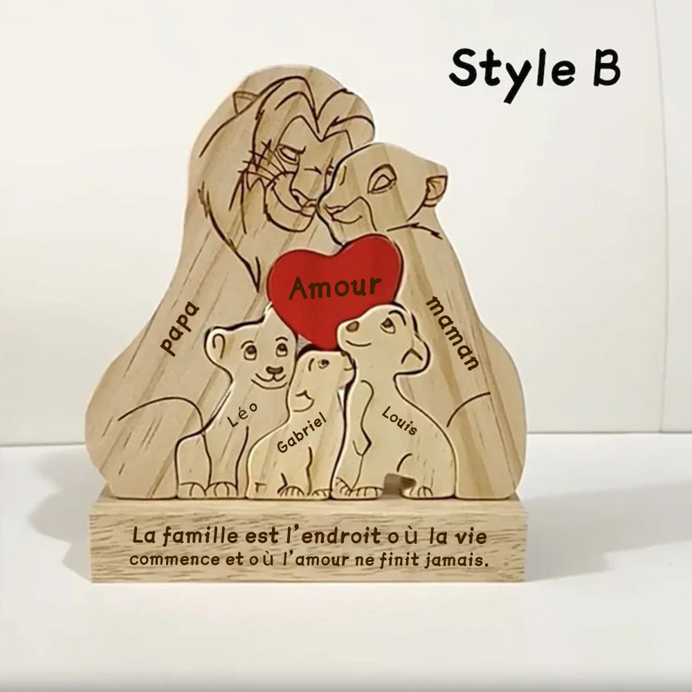 Puzzle personnalisé en bois Famille de lions – Décoration et cadeau personnalisés