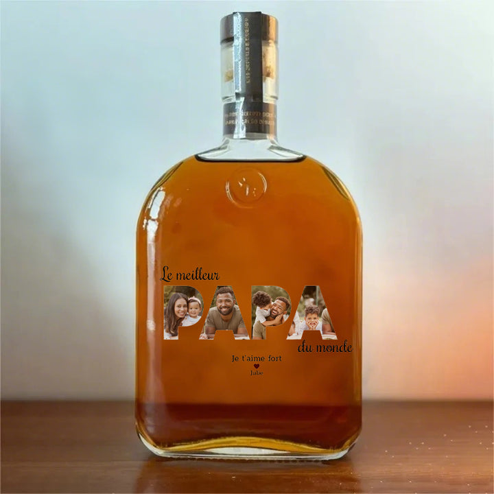 Bouteille de whisky avec lecteur de photo personnalisé, cadeau pour papa