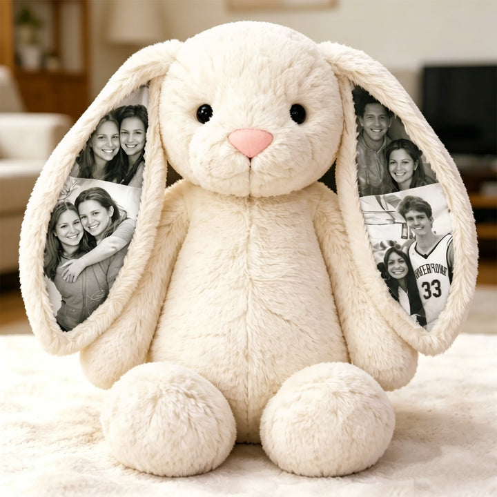 Lapin en peluche personnalisé avec photo, un cadeau spécial pour elle.