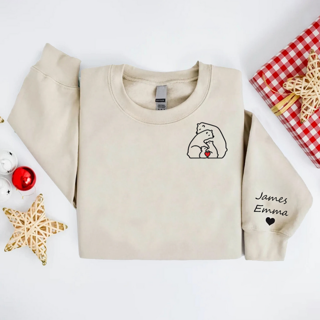 Sweats brodés avec les prénoms des enfants pour la famille Ours
