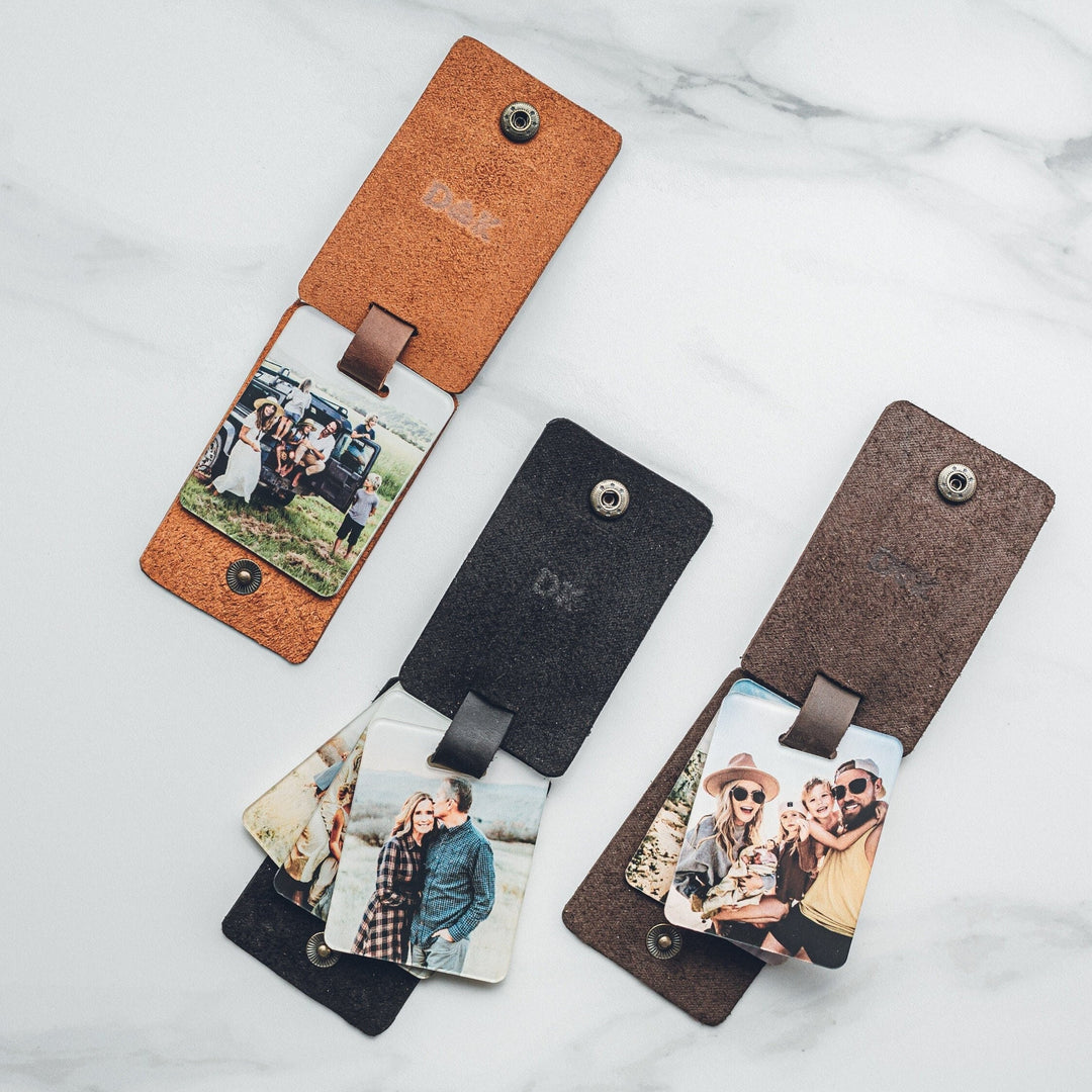 Porte-clé photo personnalisé en étui cuir avec initiales - Cadeau pour nouveau papa