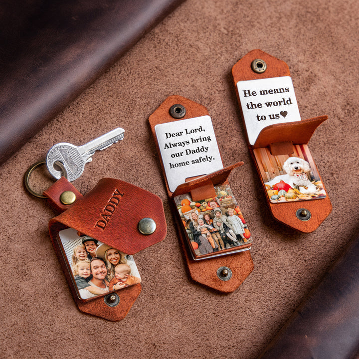 Porte-clés personnalisé pour mari avec photo - Cuir véritable