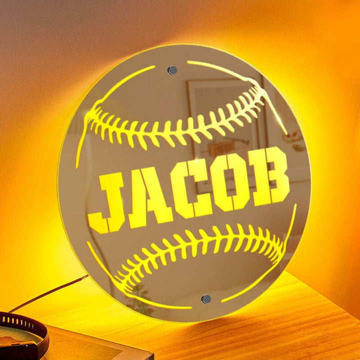 Miroir à Led Personnalisé avec Nom Personnalisé pour les Amoureux du Baseball