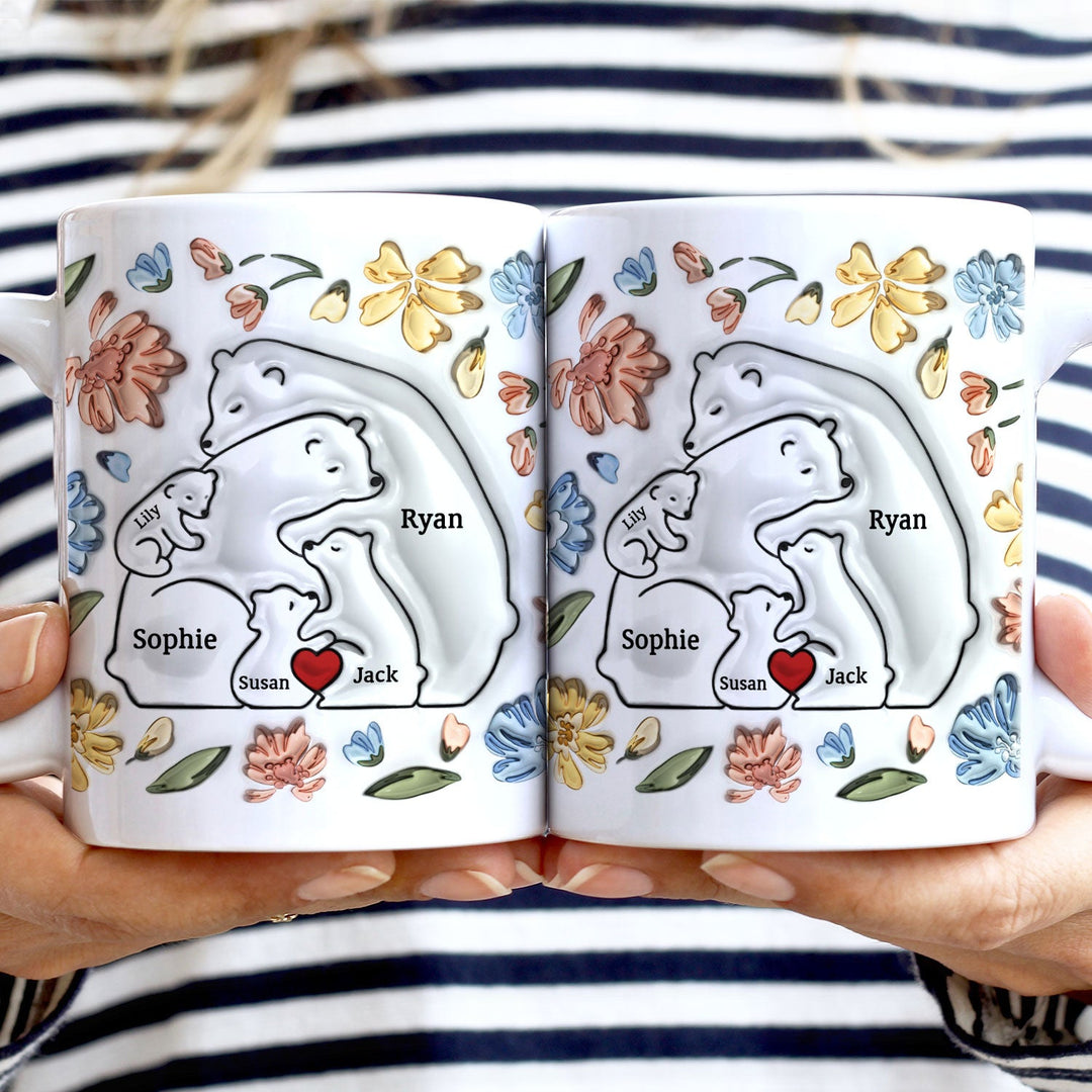 Famille d'ours personnalisée : Tasse Personnalisée 3D - Maman, Mamie - Cadeau Unique