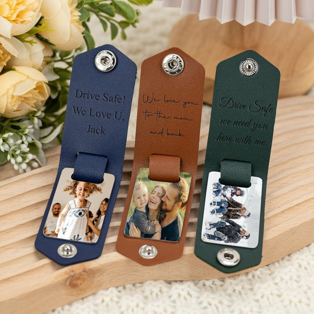 Porte-Clés Cuir Personnalisé avec Photo et Texte - Cadeau Unique