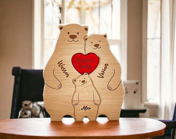 2 gros ours et 1 à 4 enfants - Famille - Puzzle familial ours en bois