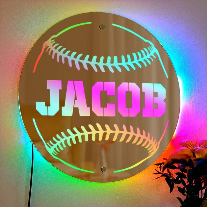 Miroir à Led Personnalisé avec Nom Personnalisé pour les Amoureux du Baseball
