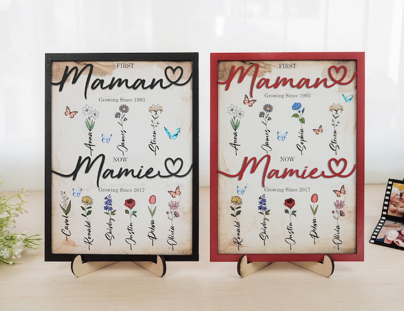 De Maman à Grand-maman - Plaque de Bois Personnalisée à 2 Niveaux