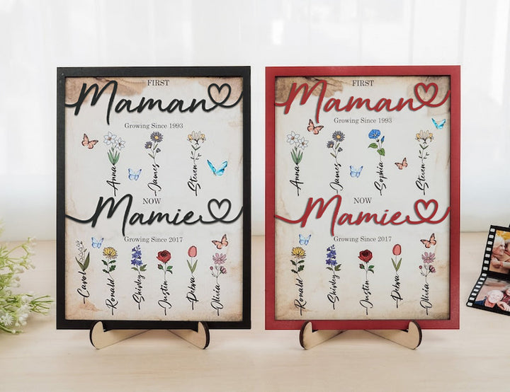 De Maman à Grand-maman - Plaque de Bois Personnalisée à 2 Niveaux