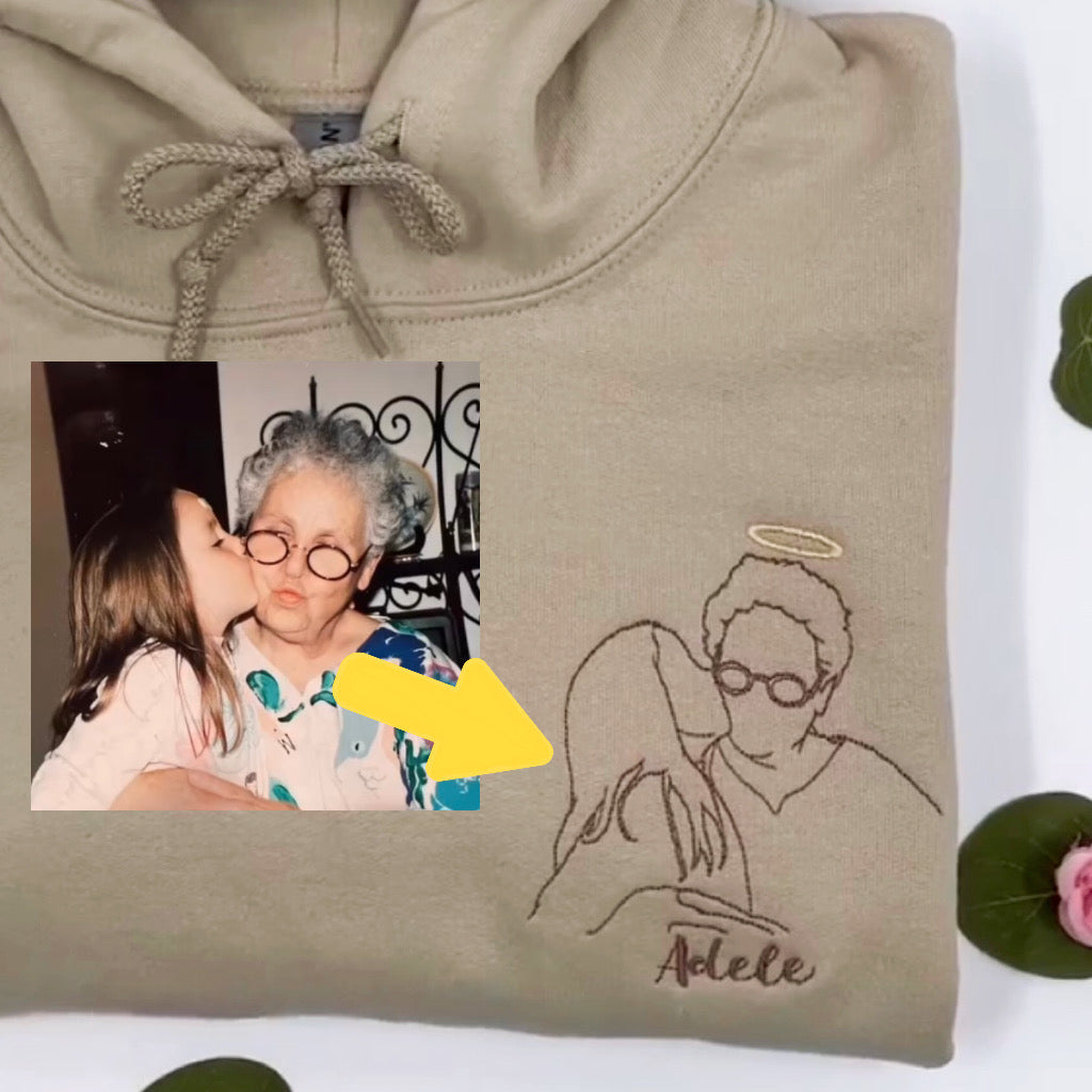 Cadeau de la fête des mères - Sweatshirt portrait photo brodé sur mesur
