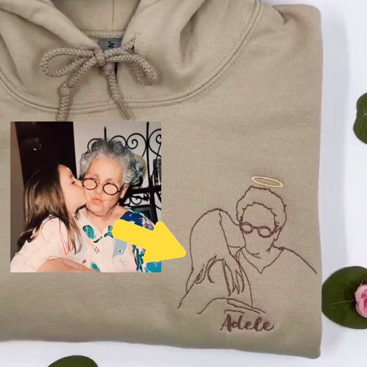 Cadeau de la fête des mères - Sweatshirt portrait photo brodé sur mesur