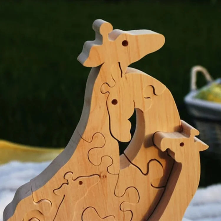4 Prénoms🦒Puzzle familial de girafe en bois