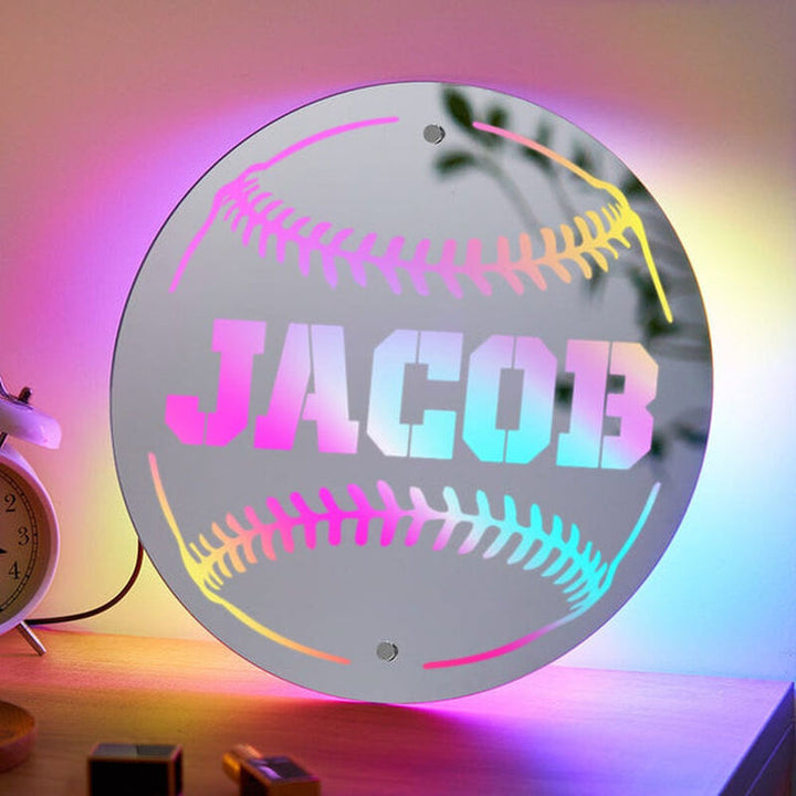 Miroir à Led Personnalisé avec Nom Personnalisé pour les Amoureux du Baseball