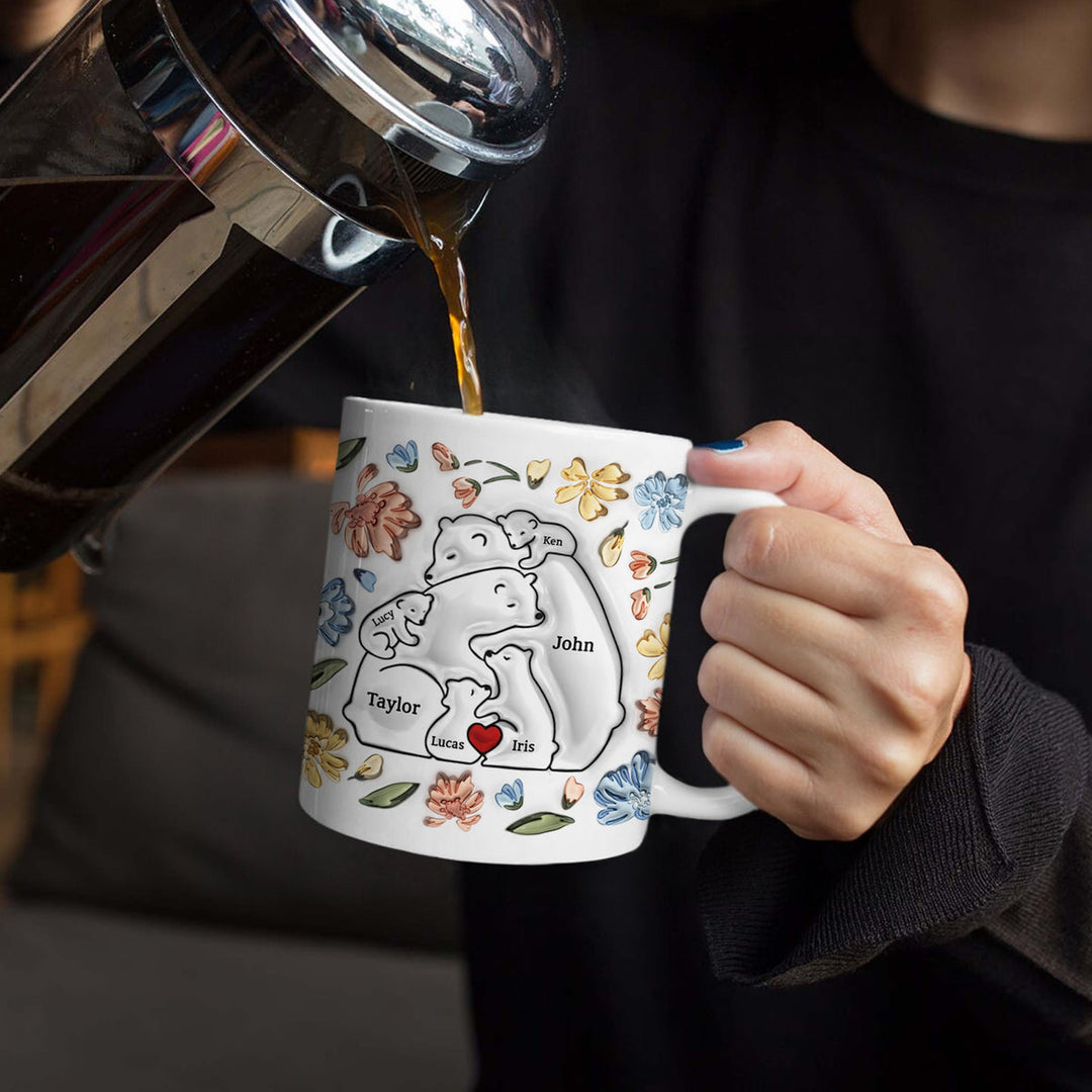 Famille d'ours personnalisée : Tasse Personnalisée 3D - Maman, Mamie - Cadeau Unique