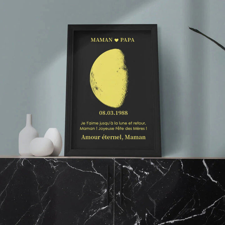 Offrez l'Émotion : Cadre d'Art Personnalisé pour Maman - Phase Réelle de la Lune