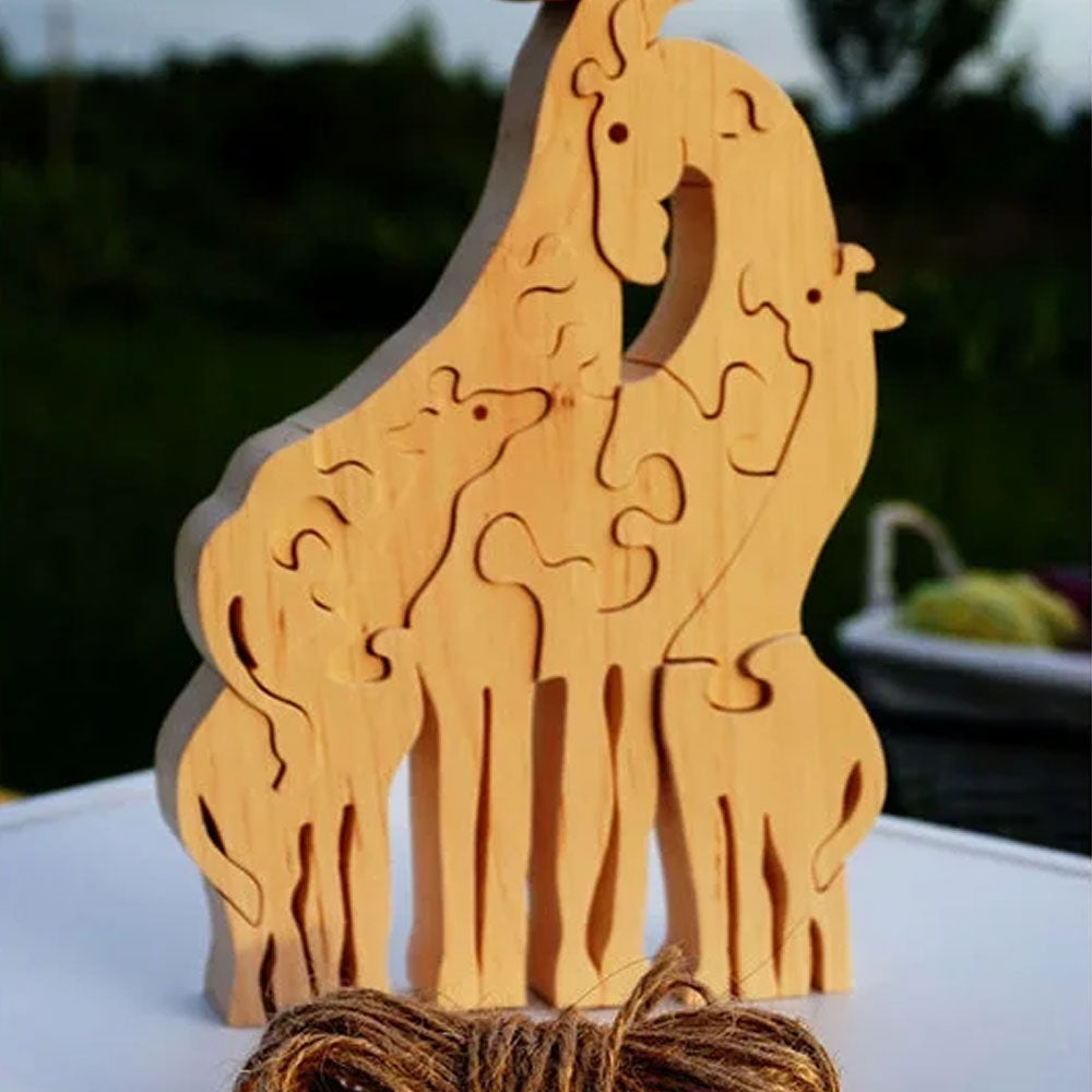 4 Prénoms🦒Puzzle familial de girafe en bois