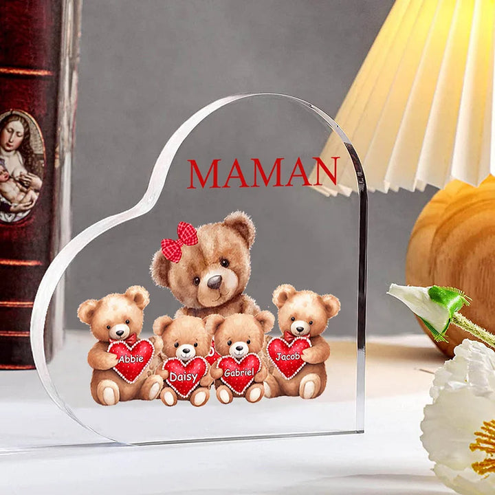 À ma Maman/Mamie - Plaque Acrylique Ours en Forme de Cœur Personnalisés avec -  1-9 prénoms