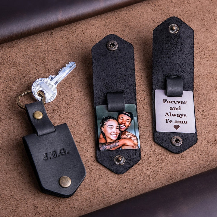 Porte-clés personnalisé pour mari avec photo - Cuir véritable