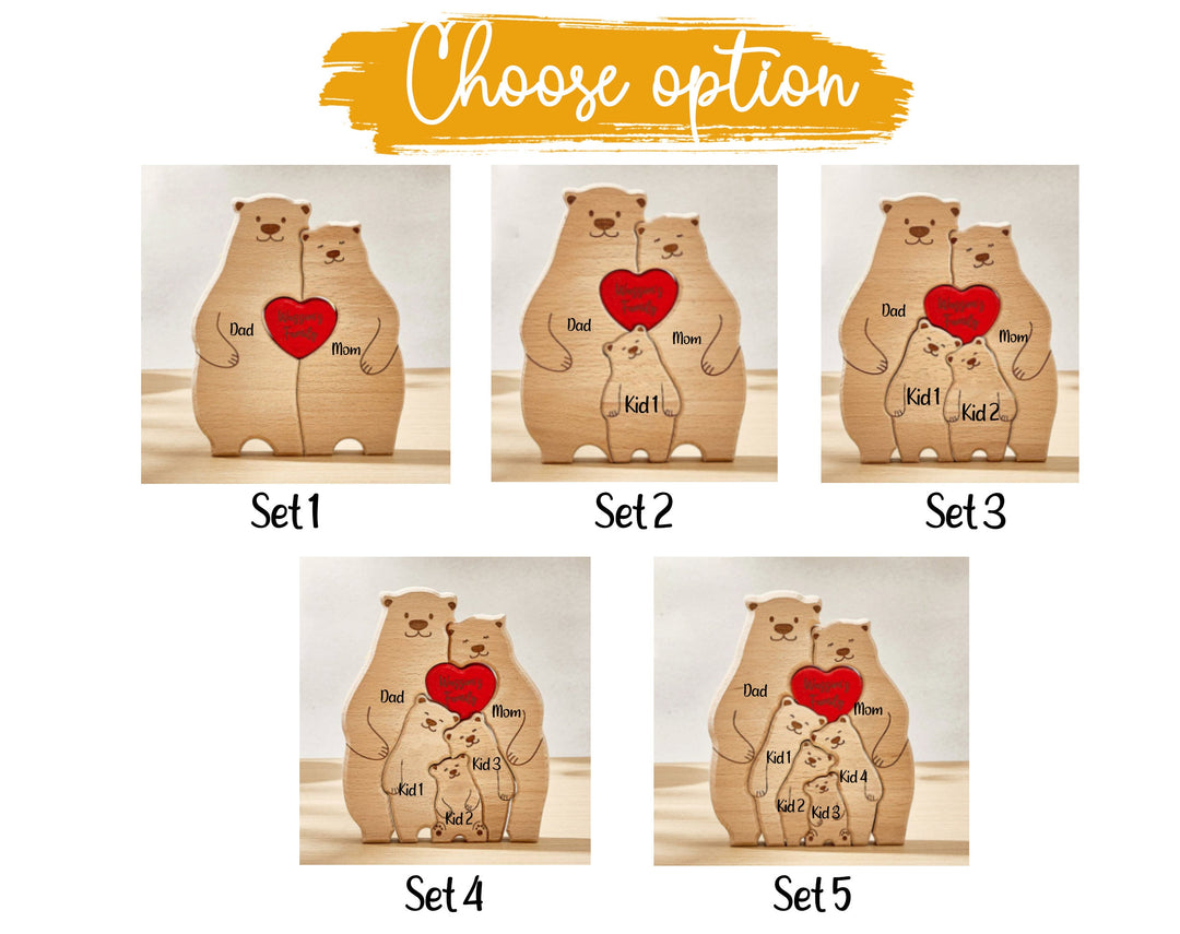 2 gros ours et 1 à 4 enfants - Famille - Puzzle familial ours en bois