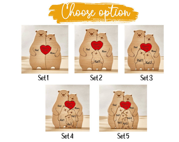 2 gros ours et 1 à 4 enfants - Famille - Puzzle familial ours en bois