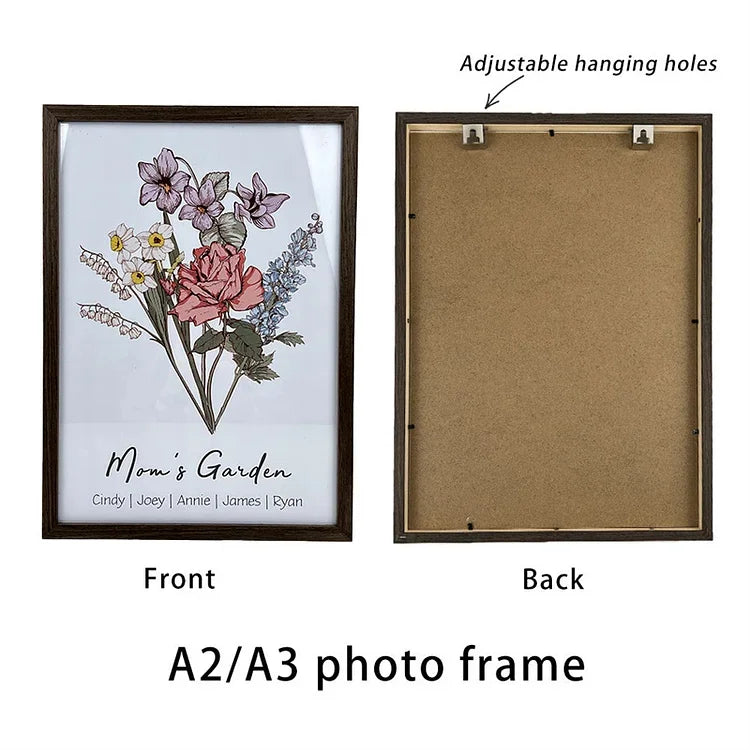 Cadre Personnalisé de Noms de Bouquet de Famille de Fleurs de Naissance cadre photo