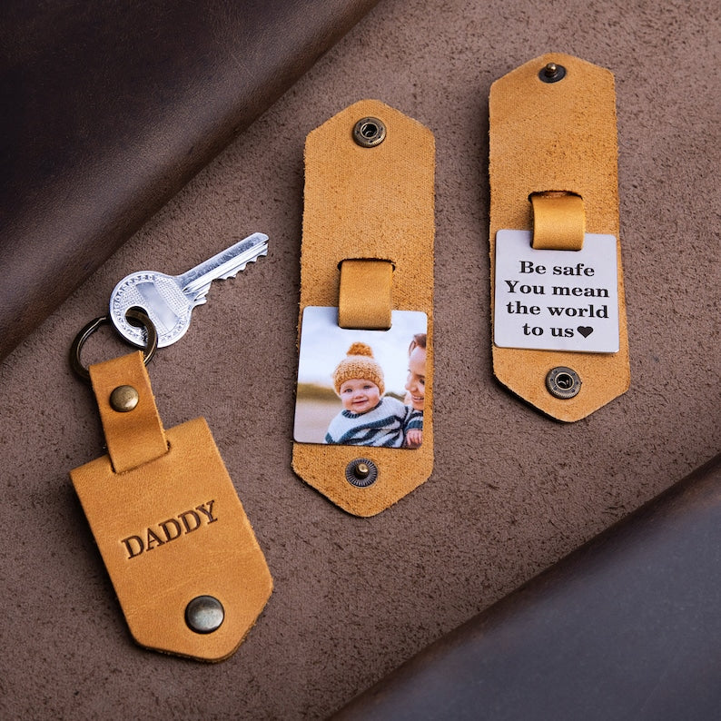 Porte-clés personnalisé pour mari avec photo - Cuir véritable