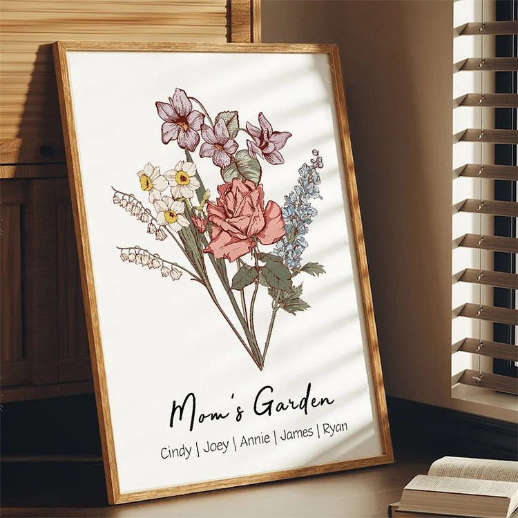 Cadre Personnalisé de Noms de Bouquet de Famille de Fleurs de Naissance cadre photo