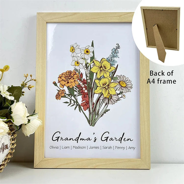 Cadre Personnalisé de Noms de Bouquet de Famille de Fleurs de Naissance cadre photo