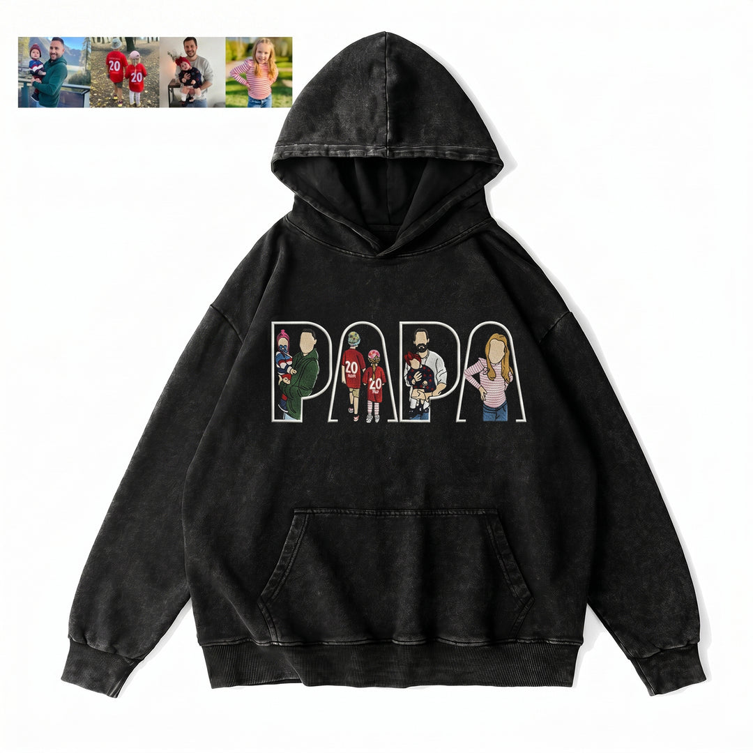 T-shirt lavé brodé avec photo personnalisée — Cadeau pour la fête des pères