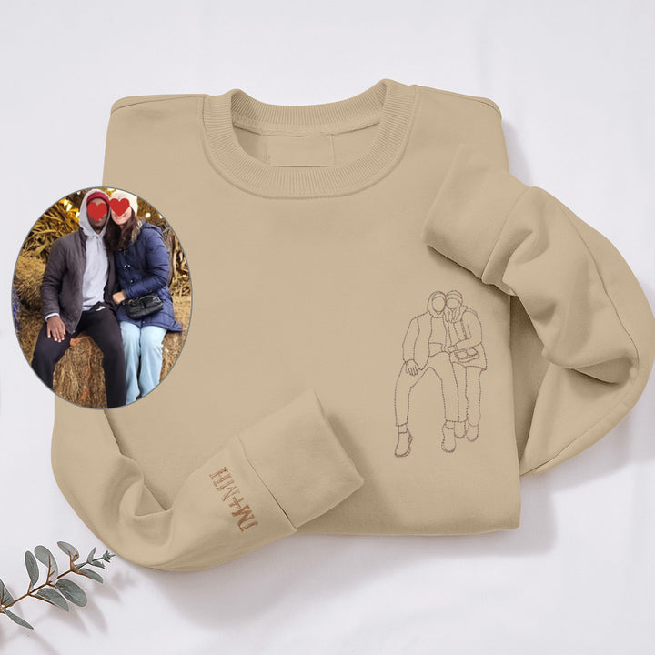 Sweat-shirts photo personnalisés pour couple - Dessin au trait brodé