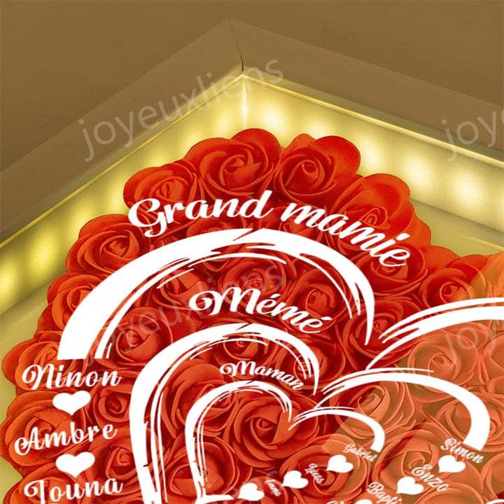 Coffret personnalisé pour arrière-grand-mère avec roses rouges - Cadeau cœur familial