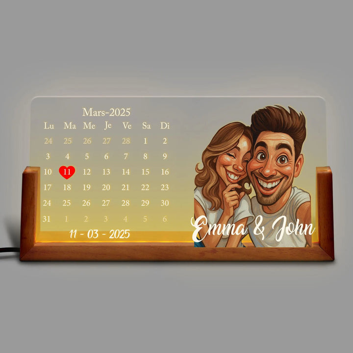 Lampe LED calendrier personnalisée avec portrait de couple, cadeau de Saint-Valentin